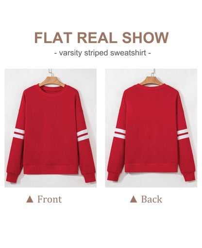 Selink Womens Varsity Striped Oversized Sweatshirt Crewneck Long Sleeve Casual Fashion Pullover Top Fall Outfits