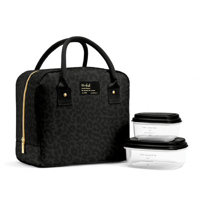 Fit & Fresh Bloomington Lunch Bag for Women - Insulated Large Lunch Box for Work with Containers, Leak-Resistant, Stain-Resistant, Zipper Closure, Cheetah