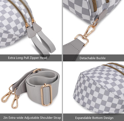 Pure Colour Crossbody Bum Bags for Women Spacious Checkered Cross body Bag Nylon Trendy Fanny Pack for Travel