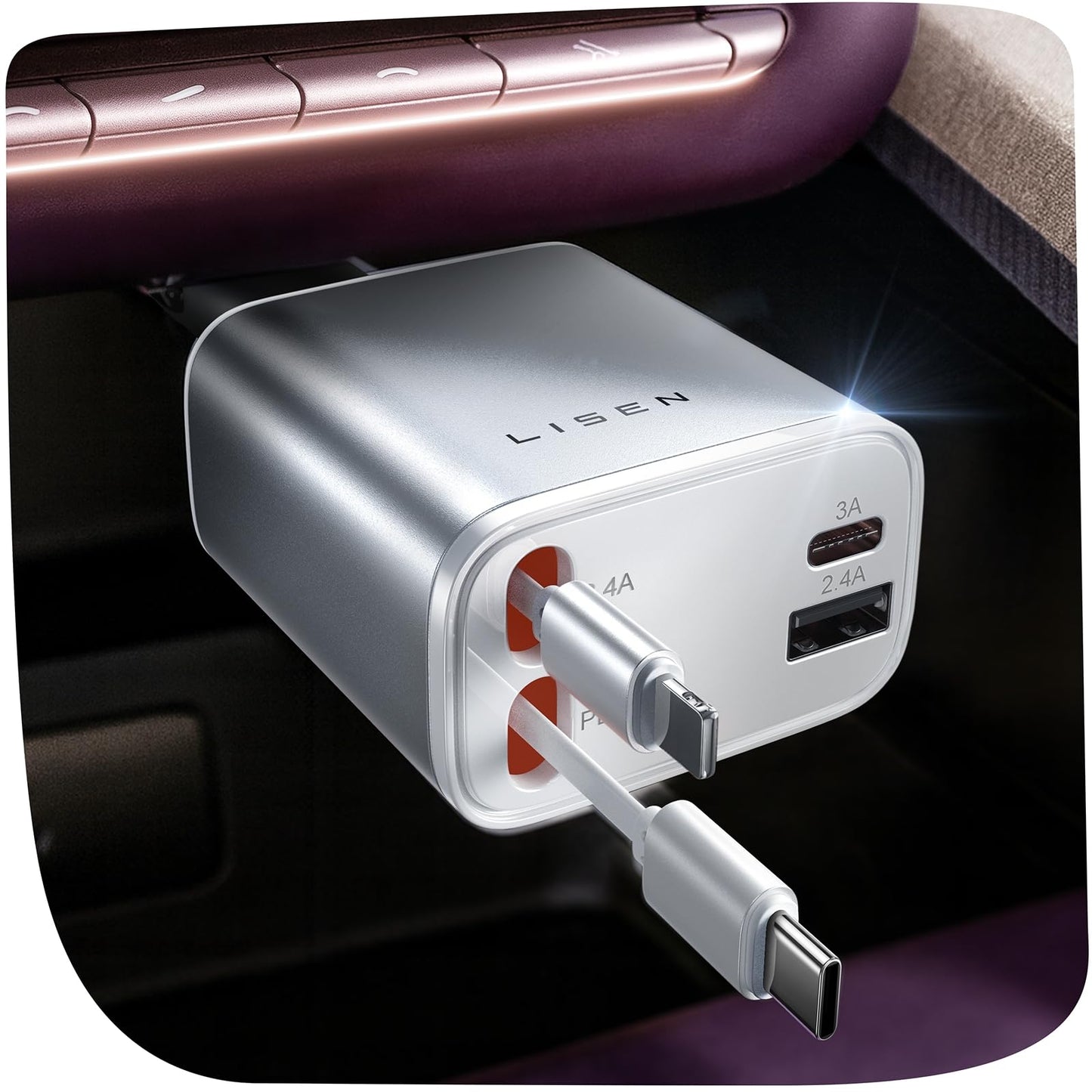 LISEN Retractable Car Charger, 84W Car Charger USB C Fast Charger, Cigarette Lighter USB Charger Adapter, Car Accessories Birthday Gifts for Men Women Dad Mom Husband, for iPhone 17 16 15 14 13 12 11