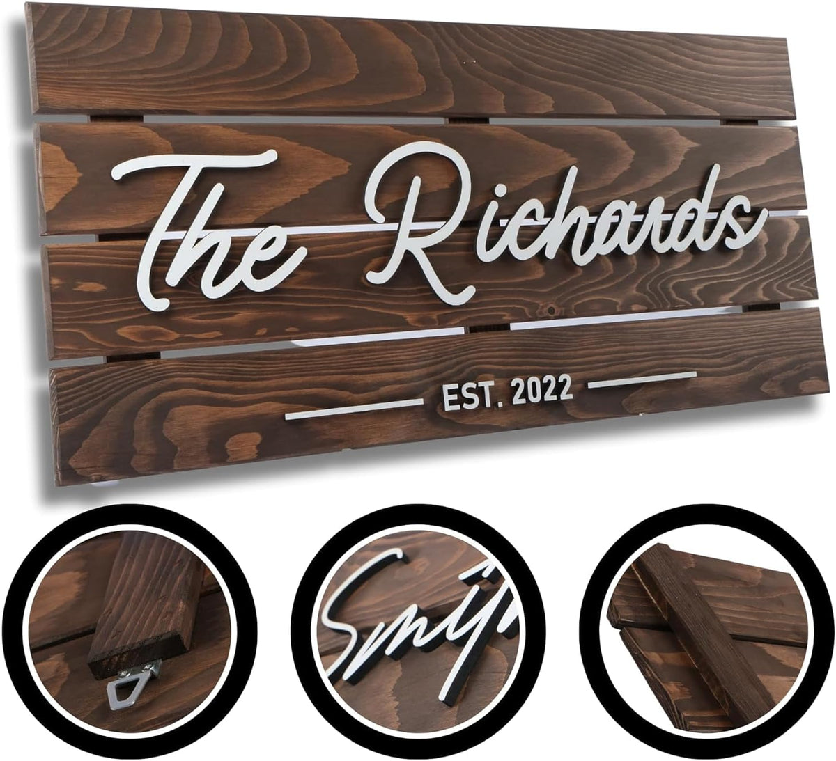 Wooden Name Sign Personalized and Custom, Solid Rustic Wood, Wedding Gifts for Couples, Home, Office, Family Last Name Established Signs, Est. Date Sign 28x13" (Large)