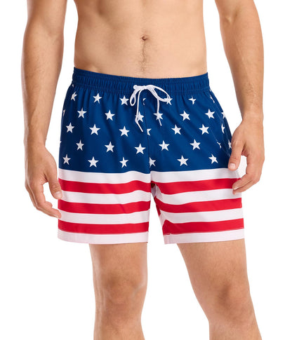 Tipsy Elves Men's USA Swimming Trunks 7'' Inseam 4 Way Stretch Fabric w/Mesh Liner Swim Trunks for Men Bathing Suit