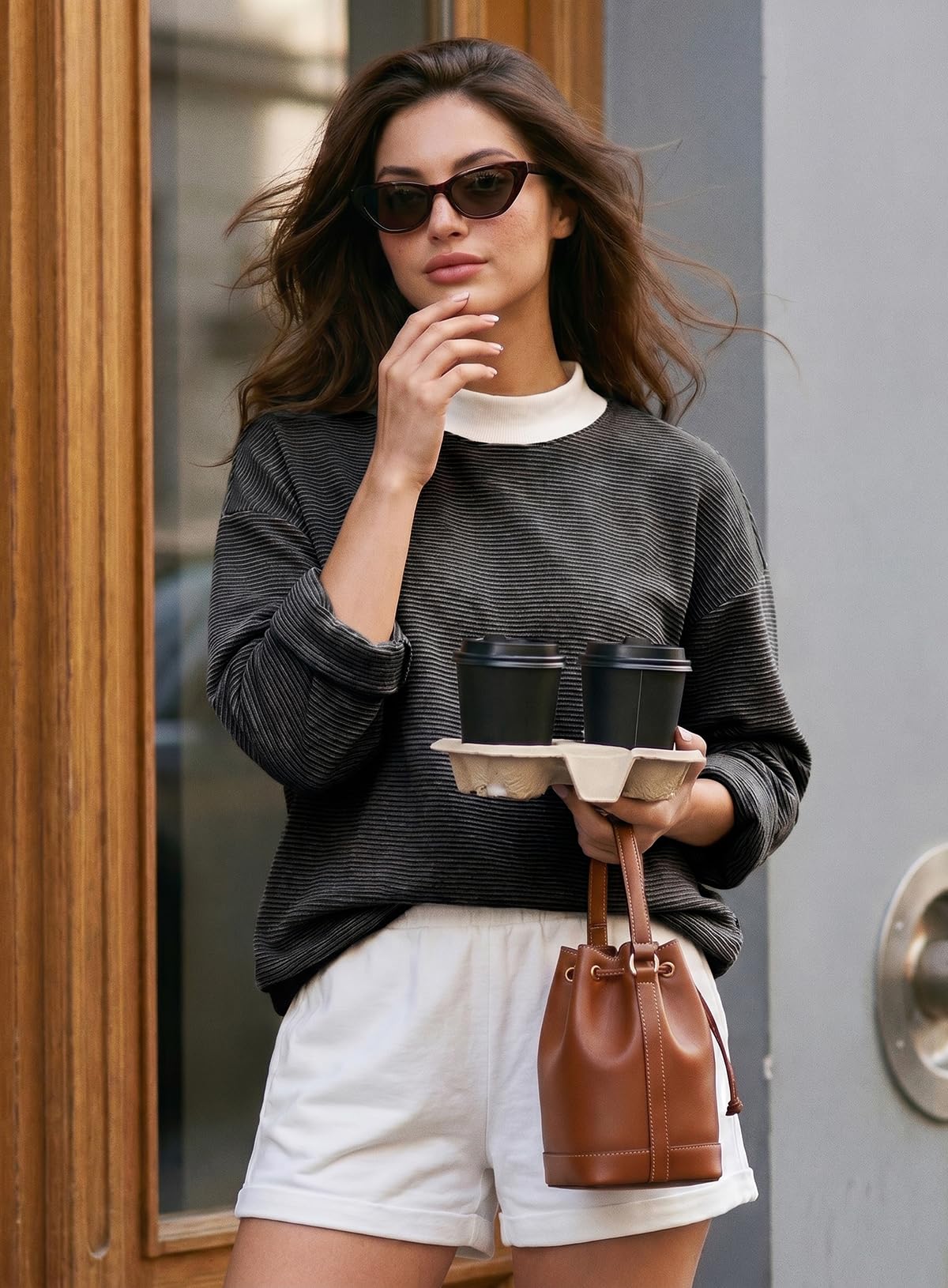 Dokotoo Striped Sweatshirt for Women Oversized Mock Neck Pullover Tops 2026