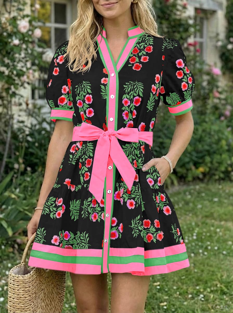 Wenrine Womens Summer Floral Mini Dress
