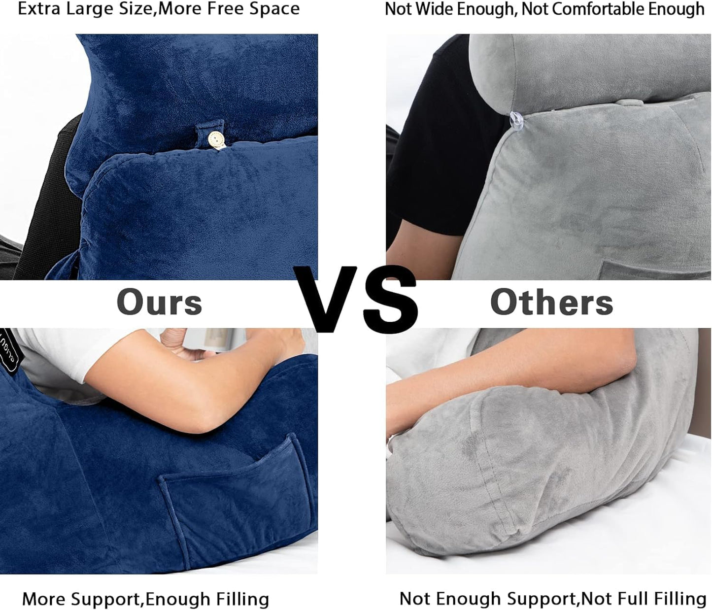 Reading Pillow-Extra Large 31" Bed Rest Pillow with Detachable Neck Roll & Arms for Sitting in Bed or Couch-Backrest Reading Pillow Adult Back Pillows for Reading,Watching TV,Gaming,Relaxing-Black
