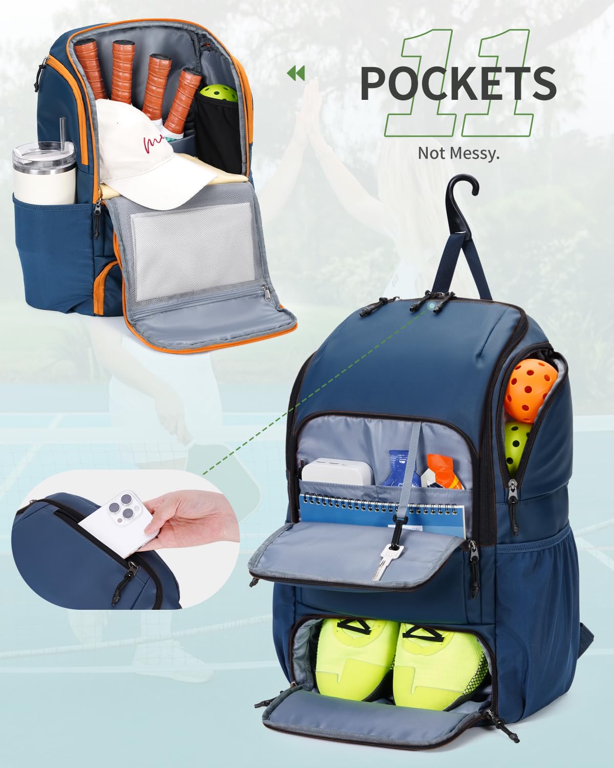 sportsnew Waterproof Pickleball Bag Men Women W/Shoe Compartment Fence Hook
