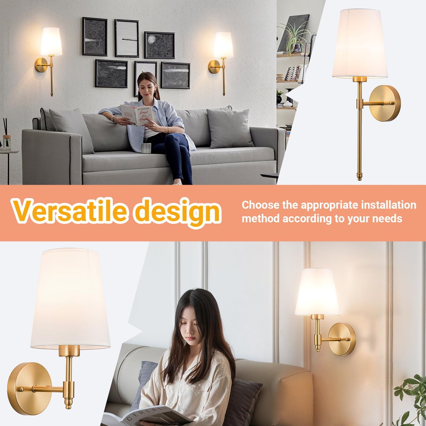 YHCDLAMP Battery Operated Wall Sconce Light with Remote Control, Dimmable Wall Sconce Set of 2 with White Fabric Shade, Wireless Battery Operated Wall Lamp for Bedroom Living Room, Bulb Included