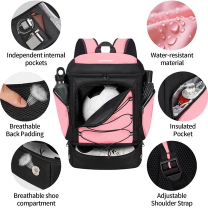 Soccer Backpack,Soccer Bag with Ball Holder and Shoe Compartment