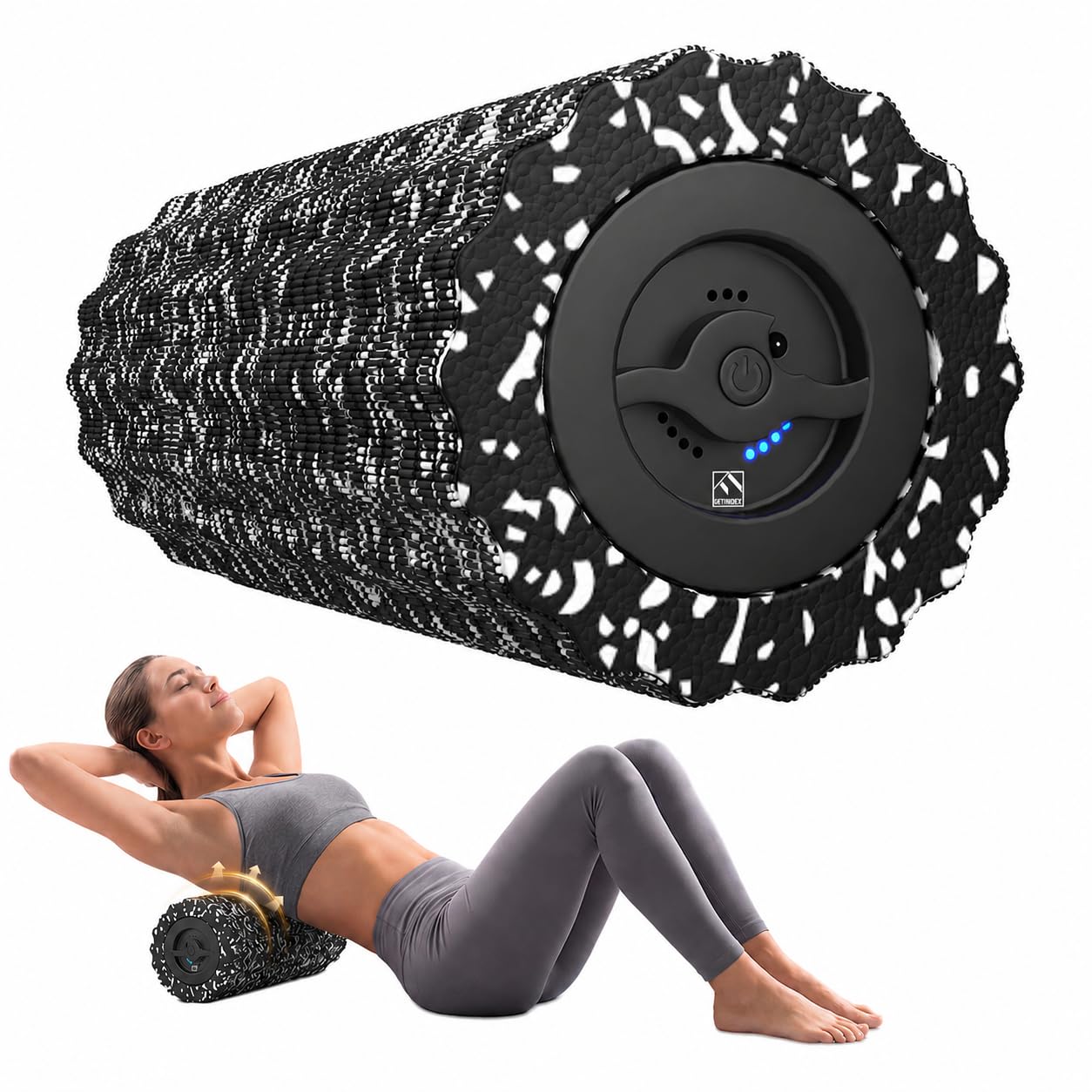 FITINDEX Vibrating Foam Roller for Back Pain, FSA&HSA Eligible, 5-Speed Muscle Massage, Exercise, Muscles Deep Tissue, Physical Therapy, Pilates, Yoga, Neck, Leg, Rechargeable, Travel Portable, Gray