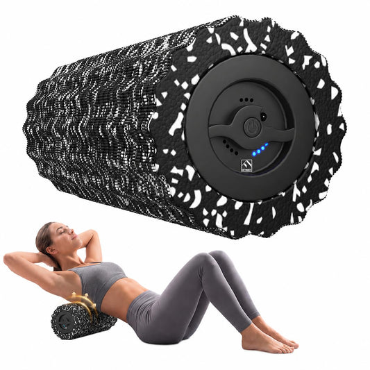 FITINDEX Vibrating Foam Roller for Back Pain, FSA&HSA Eligible, 5-Speed Muscle Massage, Exercise, Muscles Deep Tissue, Physical Therapy, Pilates, Yoga, Neck, Leg, Rechargeable, Travel Portable, Gray