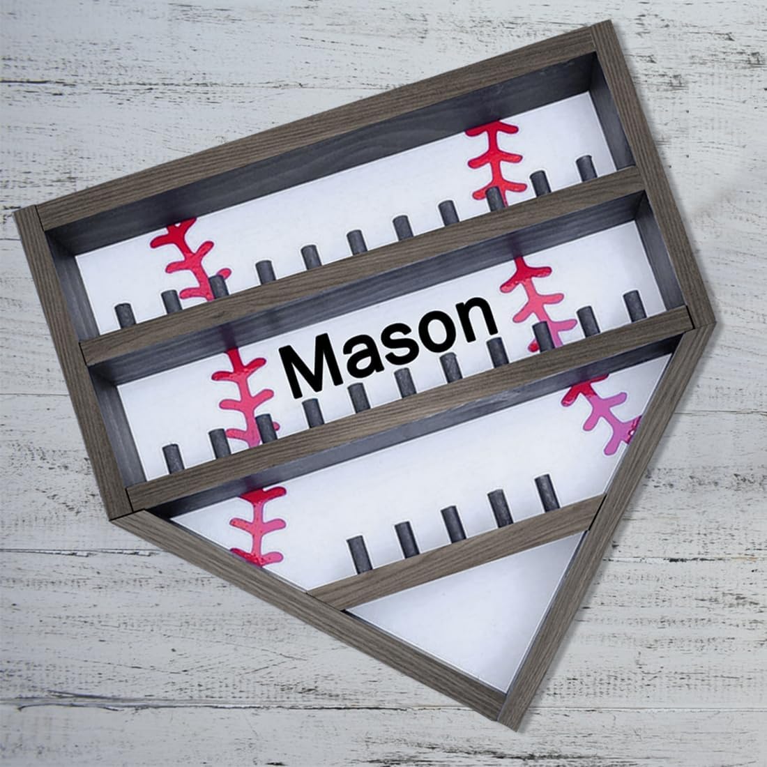 Personalized Wooden Baseball Display Holder - Custom Name Balls, Championship Ring, Wall Mount, Father's Day, Birthday (Black)