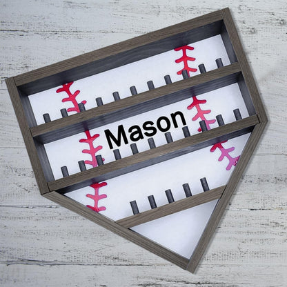 Personalized Wooden Baseball Display Holder - Custom Name Balls, Championship Ring, Wall Mount, Father's Day, Birthday (Black)