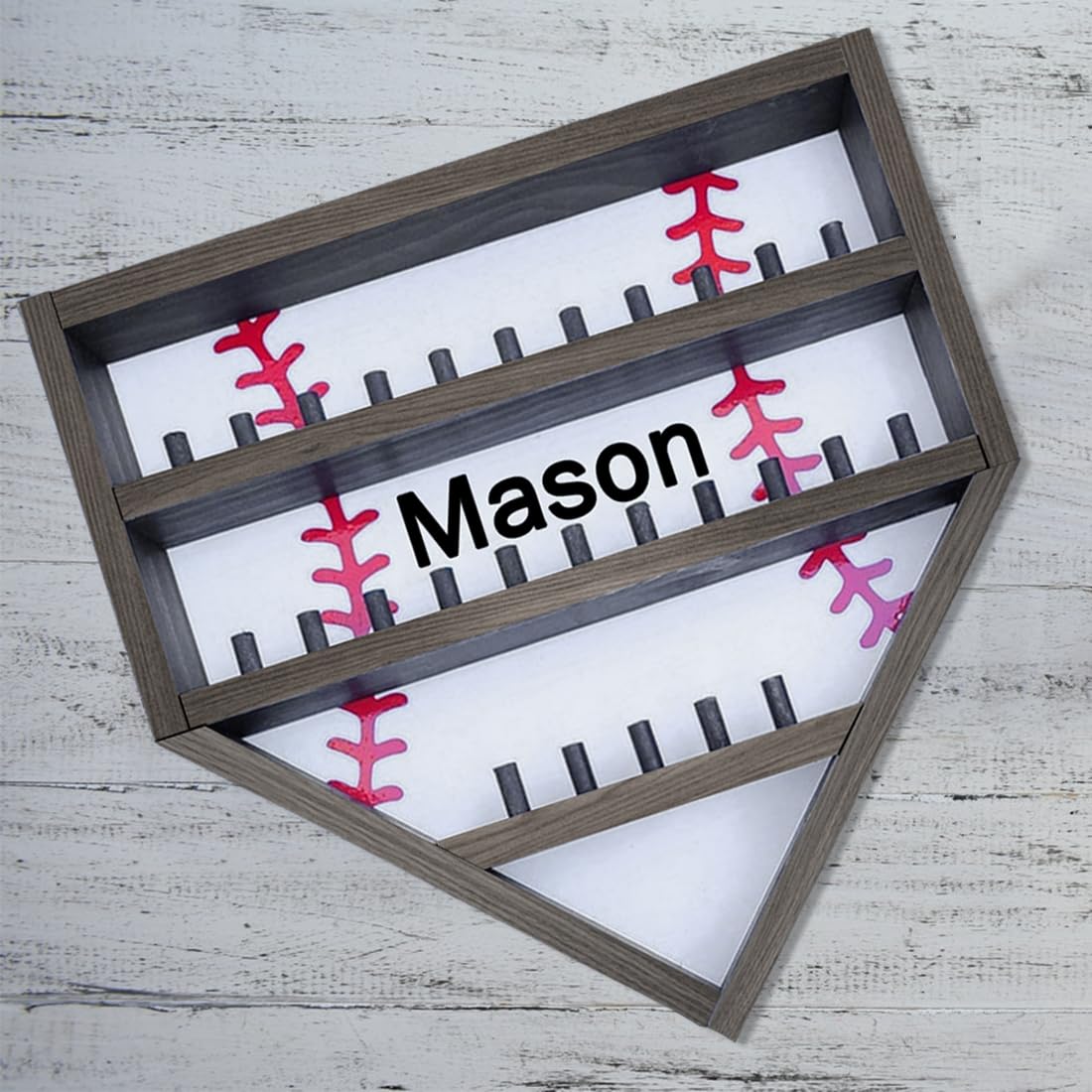 Personalized Wooden Baseball Display Holder - Custom Name Balls, Championship Ring, Wall Mount, Father's Day, Birthday (Black)