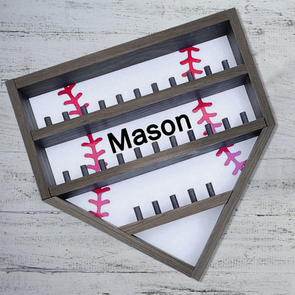 Personalized Wooden Baseball Display Holder - Custom Name Balls, Championship Ring, Wall Mount, Father's Day, Birthday (Black)