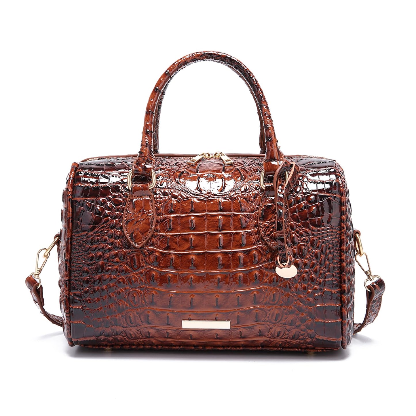 Makcr Joacbv Crocodile Handbag for Women Top Handle Leather Shoulder Purse | Glossy crocodile-embossed vegan leather with rolled handles, buckle details, a structured dome shape, and adjustable strap.