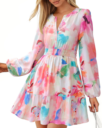 BTFBM Women’s Floral Long Sleeve Mini Dress