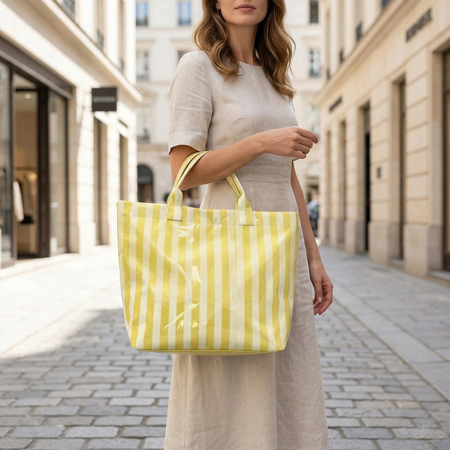 Striped PVC Tote Bag Large Glossy