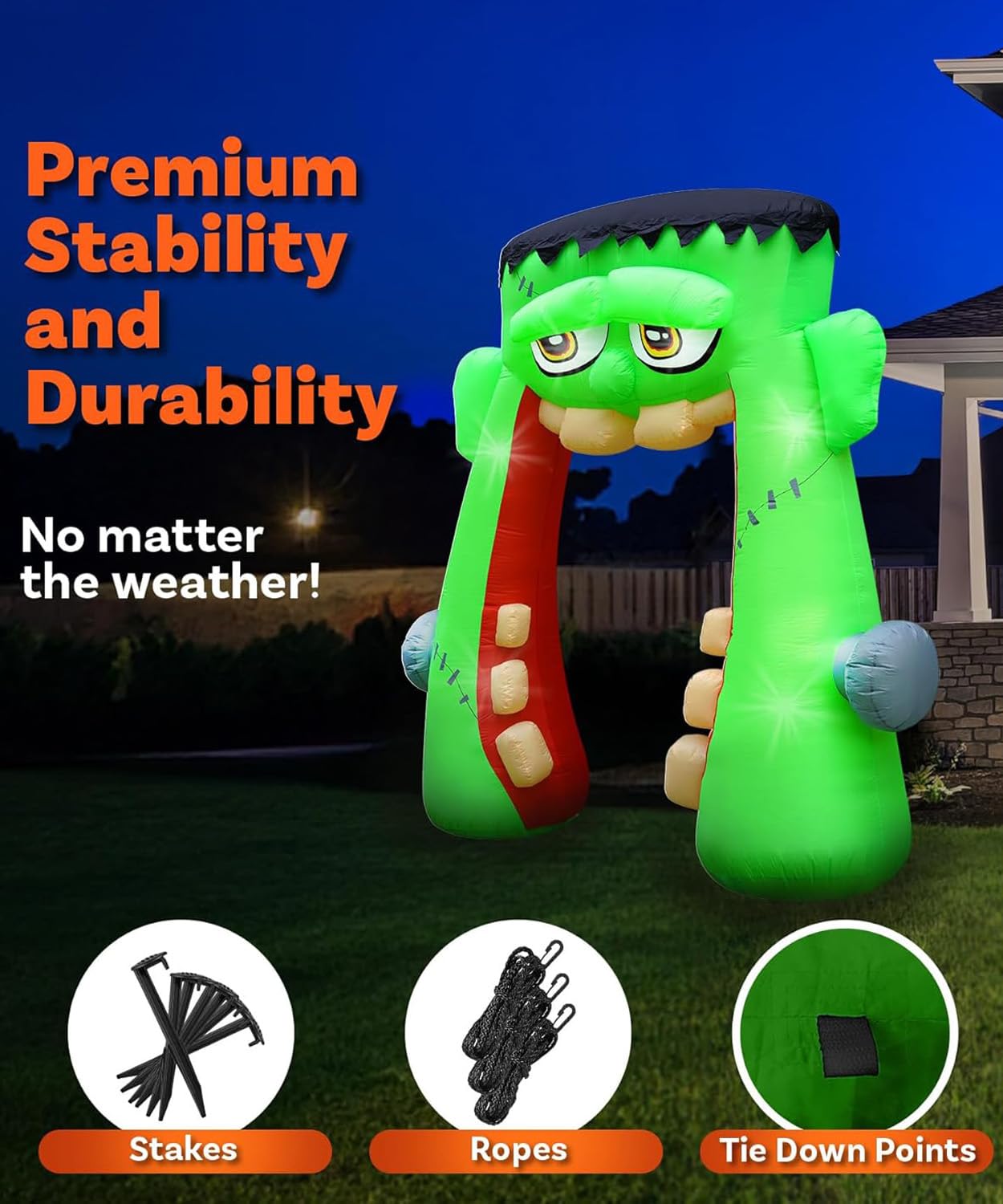 10FT Halloween Inflatable Frankenstein Archway, Halloween Monster Mouth Archway Built-in 6 LEDs for Halloween Inflatables Outdoor Decoration Blow up Frankenstein Arch for Party Haunted House