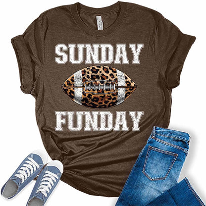 Football Shirts for Women Touchdown Season Tshirt Cute Leopard Bleach Print Fall Graphic Tees