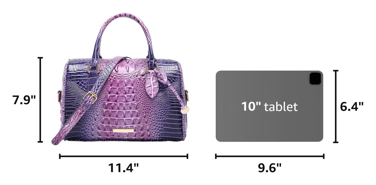 Makcr Joacbv Crocodile Handbag for Women Top Handle Leather Shoulder Purse | Glossy crocodile-embossed vegan leather with rolled handles, buckle details, a structured dome shape, and adjustable strap.