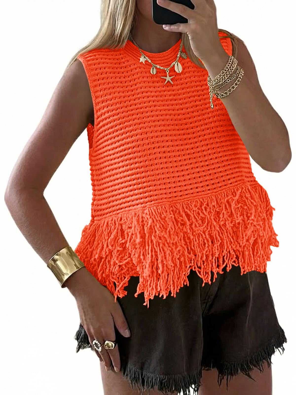 Saodimallsu Womens Crochet Crop Tank Top