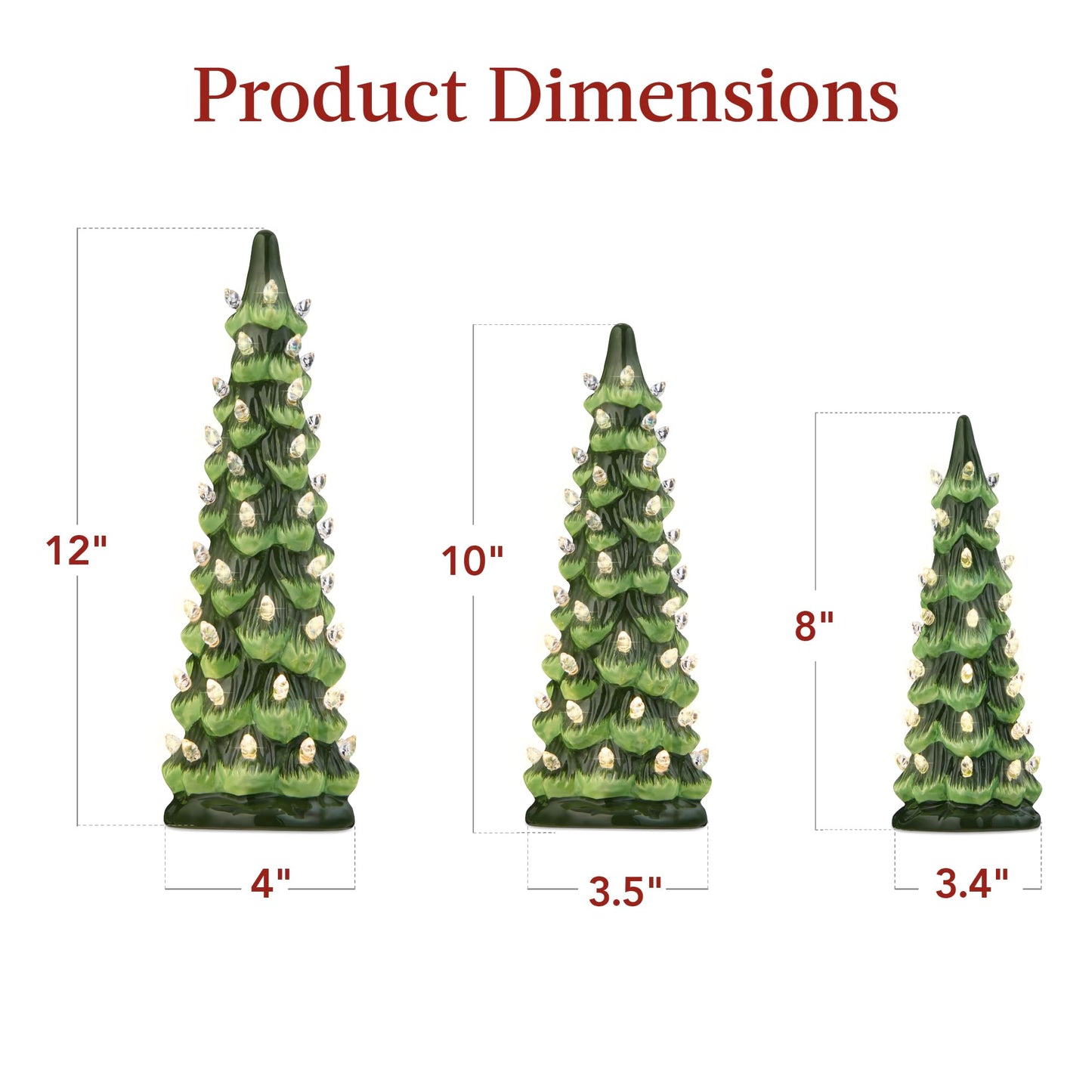 Best Choice Products Set of 3 Ceramic Christmas Trees, Pre-Lit Hand-Painted Tabletop Holiday Decoration w/Multicolor Bulbs, LED Lights – Green