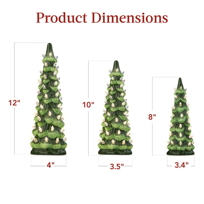 Best Choice Products Set of 3 Ceramic Christmas Trees, Pre-Lit Hand-Painted Tabletop Holiday Decoration w/Multicolor Bulbs, LED Lights – Green