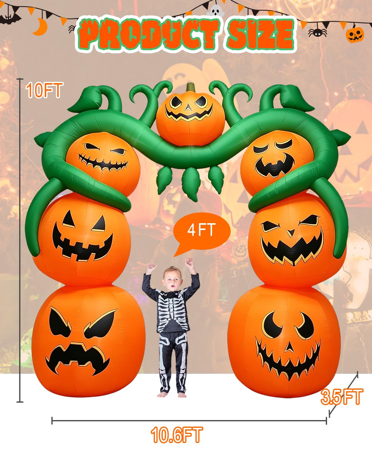 12FT Giant Halloween Inflatable Pumpkin, Blow up Halloween Decoration Built-in 6 LED and Flashing Light for Halloween Decoration Outdoor Indoor Home Party Supplies Halloween Lawn Decor