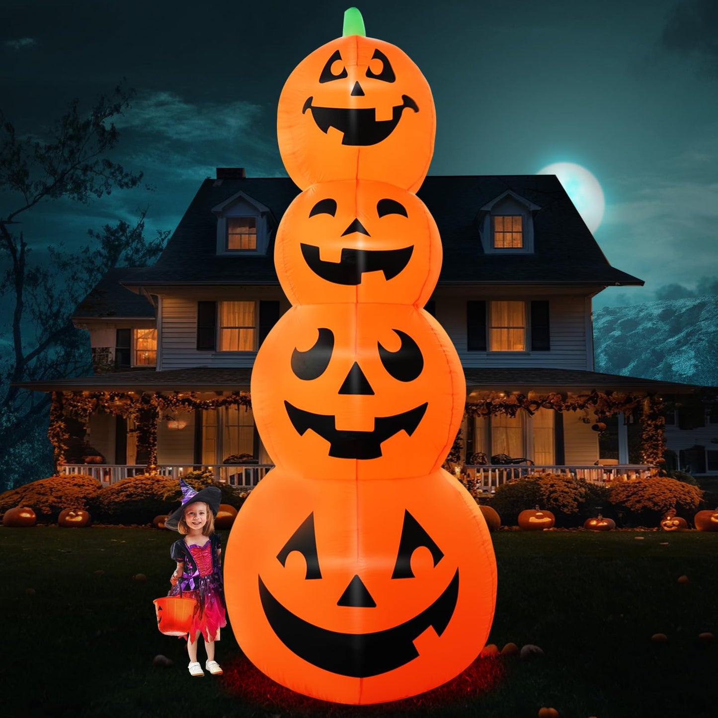 12FT Giant Halloween Inflatable Pumpkin, Blow up Halloween Decoration Built-in 6 LED and Flashing Light for Halloween Decoration Outdoor Indoor Home Party Supplies Halloween Lawn Decor