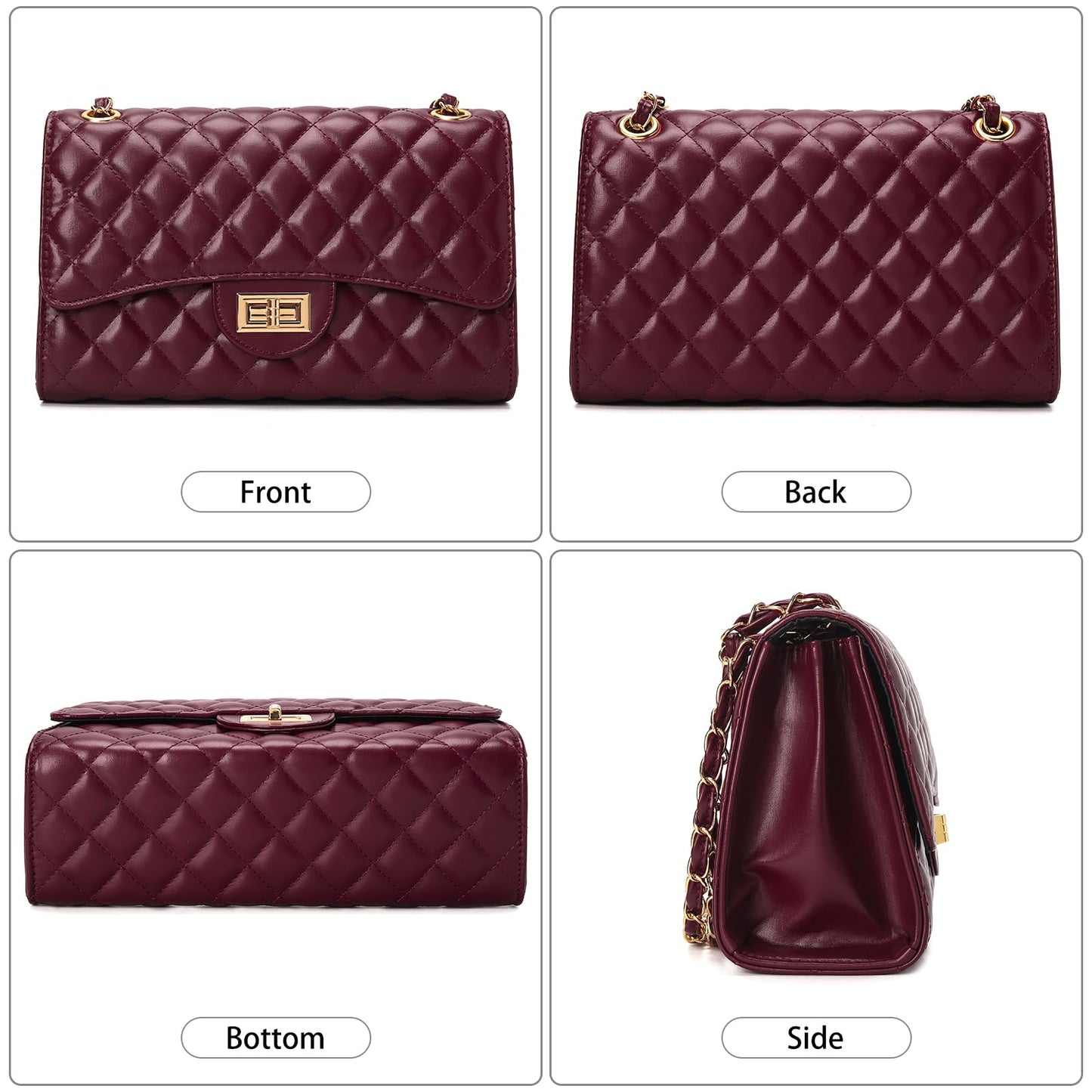 Quilted Leather Crossbody Bags for Women Trendy Ladies Shoulder Purse Satchel HandBag with Chain Strap