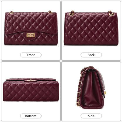 Quilted Leather Crossbody Bags for Women Trendy Ladies Shoulder Purse Satchel HandBag with Chain Strap