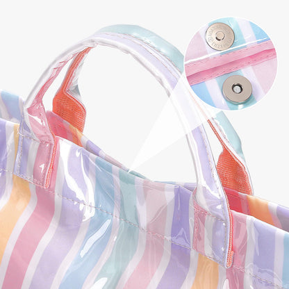 Striped PVC Tote Bag Large Glossy