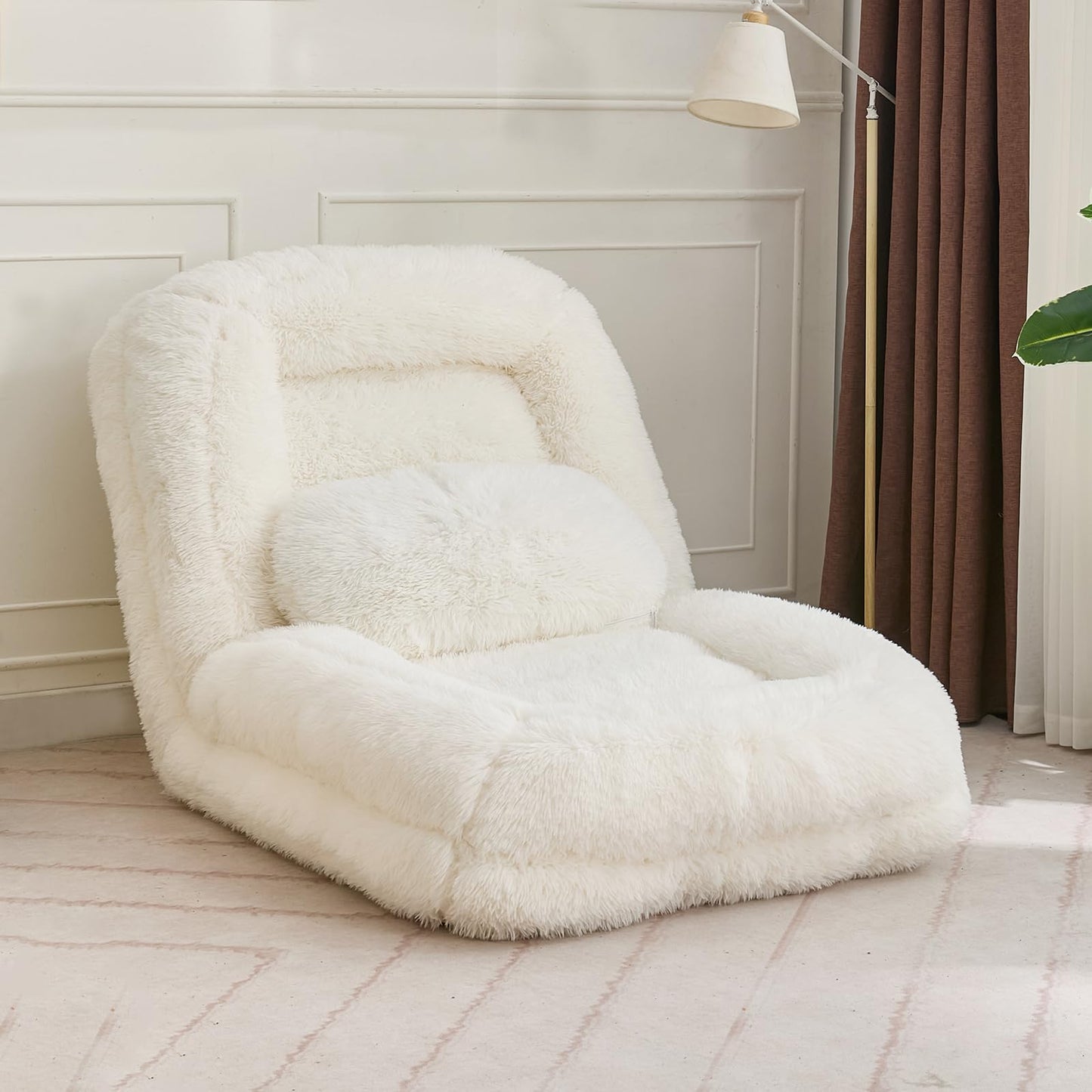Upholstered Convertible Lounge Chair with 2 Soft Pillows