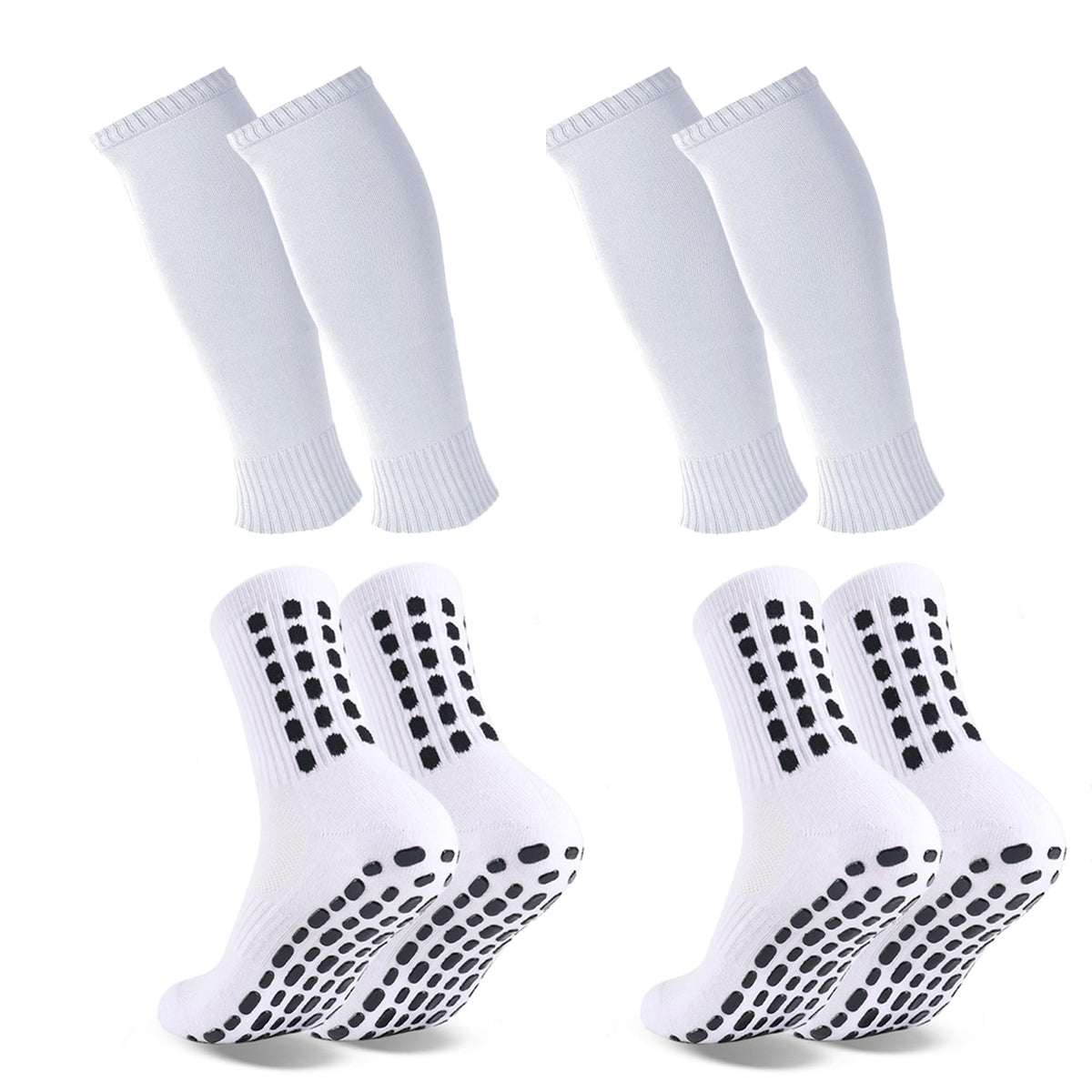 Barrlves 2 Set Grip Soccer Socks and Shin Guard Sleeves Non Slip Soccer Sleeve Socks for Men Women