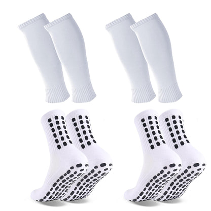 Barrlves 2 Set Grip Soccer Socks and Shin Guard Sleeves Non Slip Soccer Sleeve Socks for Men Women