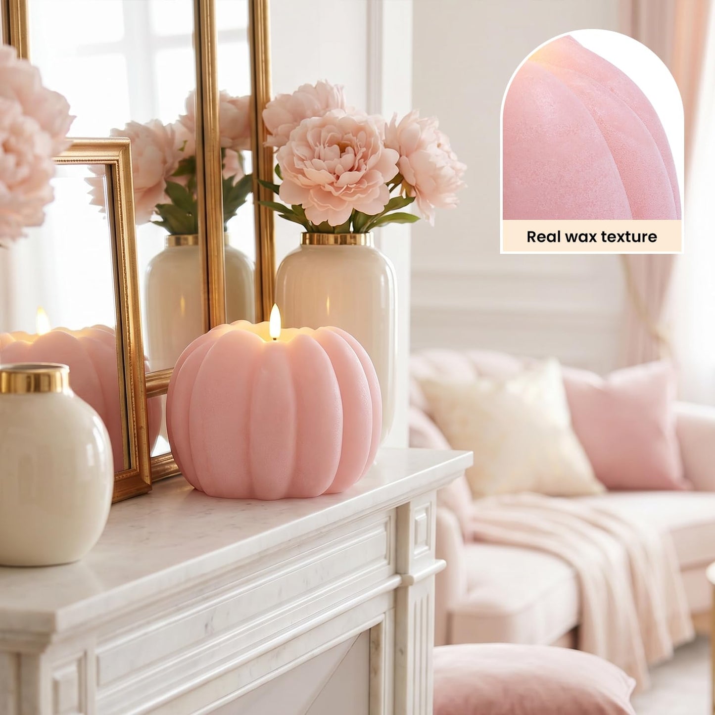 Fall Decor, Fall Decorations for Home - Flameless Pumpkin Candle with Timer Remote - Room Bedroom Table Farmhouse Decor for Halloween, Thanksgiving, Orange+White