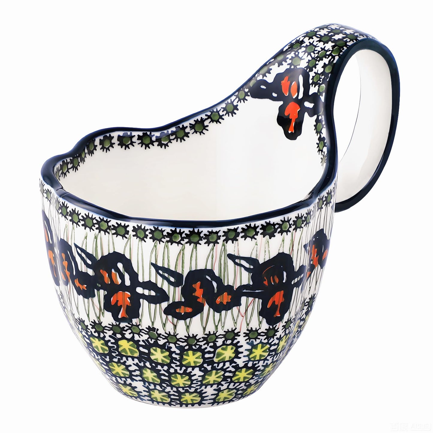 ALMA Handpainted Microwavable Soup Bowl with Loop Handle 18.6oz, Cereal Bowl With Handle Great for Berry, Fruits, Chili, Stew, Ice cream,Floral Soup Mug for Women
