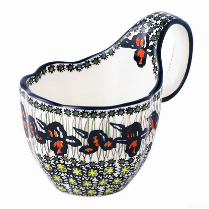 ALMA Handpainted Microwavable Soup Bowl with Loop Handle 18.6oz, Cereal Bowl With Handle Great for Berry, Fruits, Chili, Stew, Ice cream,Floral Soup Mug for Women