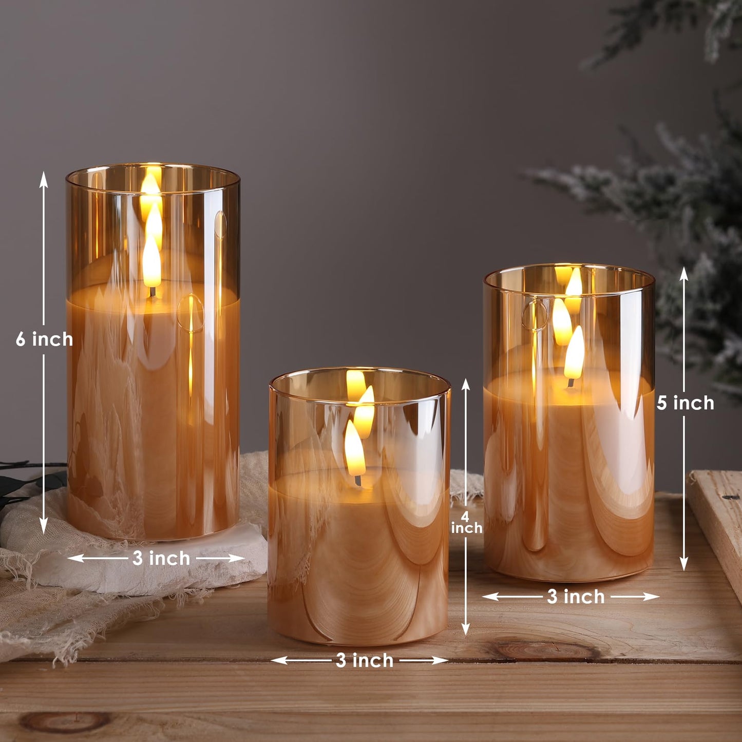 Eywamage Smoke Grey Glass Flameless Pillar Candles with Remote, Flickering LED Battery Candles Table Decor Set of 3