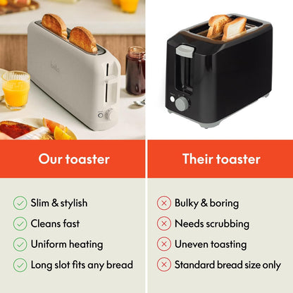bella 2 Slice Slim Toaster, Fits-anywhere™ Kitchenware, 6 Setting Shade Control with Reheat & Cancel Buttons, Fits sourdough, 10” Long Slot, Anti Jam & Auto Shutoff, 900 Watt, Blossom