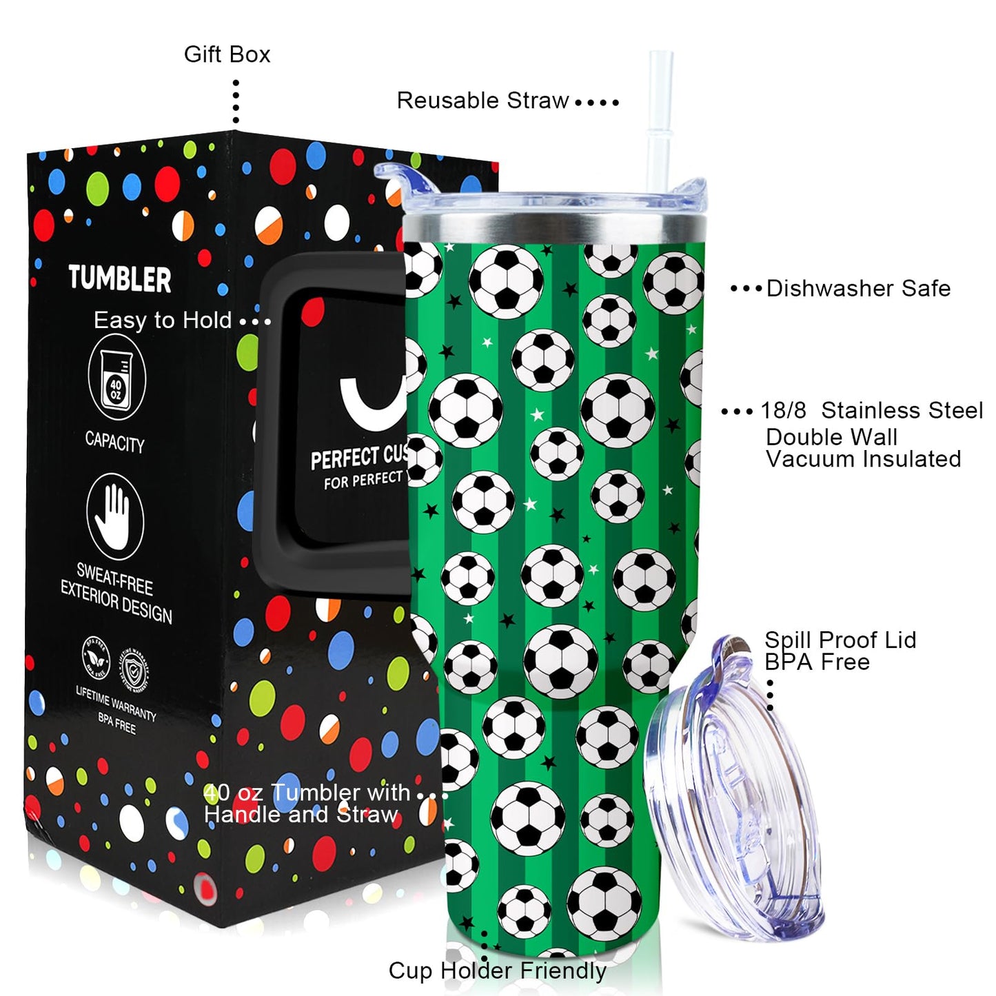 Baseball Mom 40 oz Tumbler with Handle and Straw Lid Leak Proof