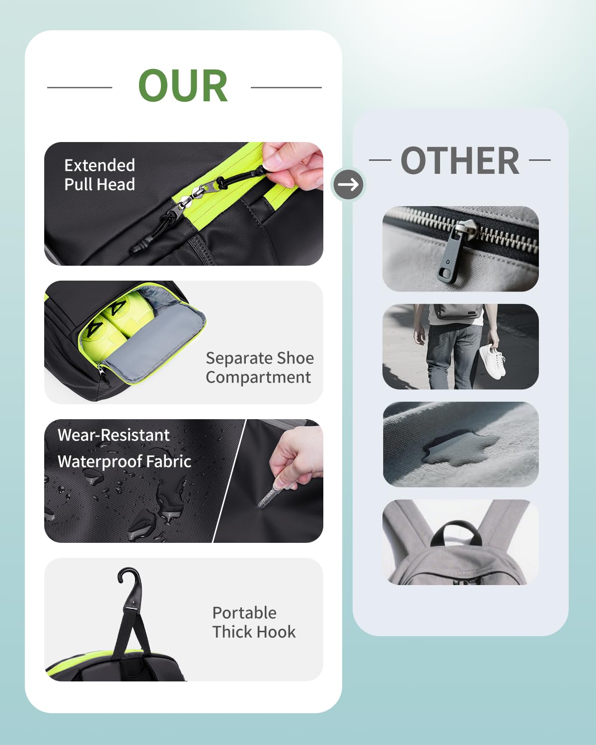 sportsnew Waterproof Pickleball Bag Men Women W/Shoe Compartment Fence Hook