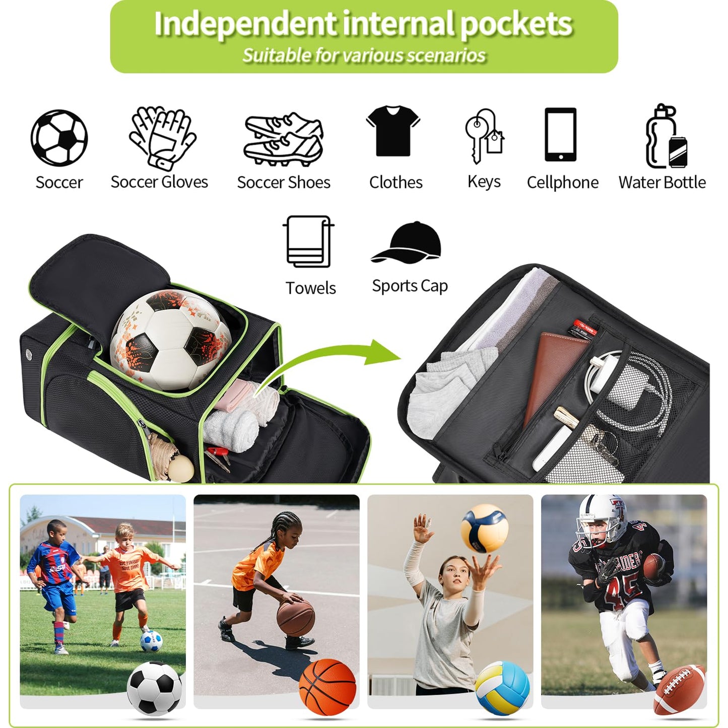 Soccer Backpack,Soccer Bag with Ball Holder and Shoe Compartment