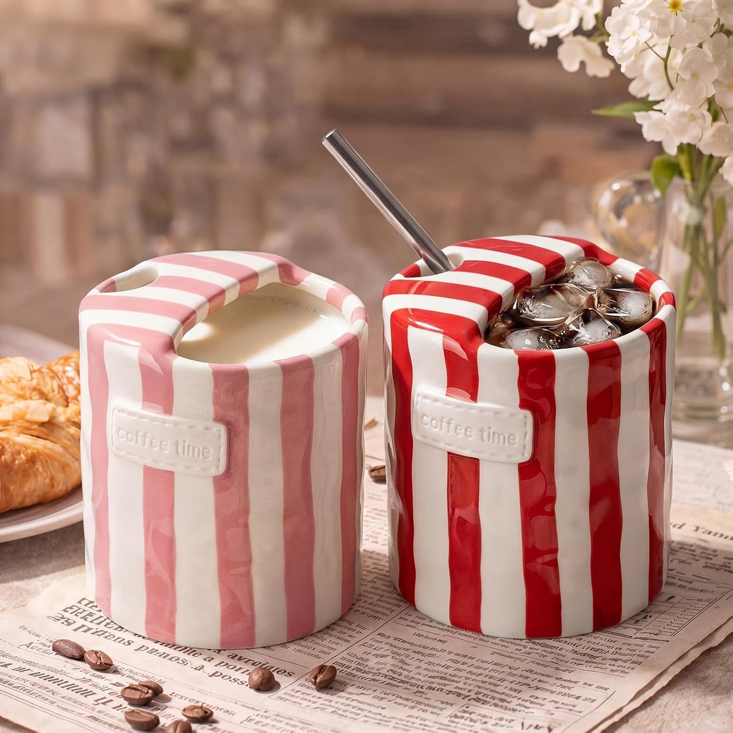 2 Pack Ceramic Mug with Sip Hole,