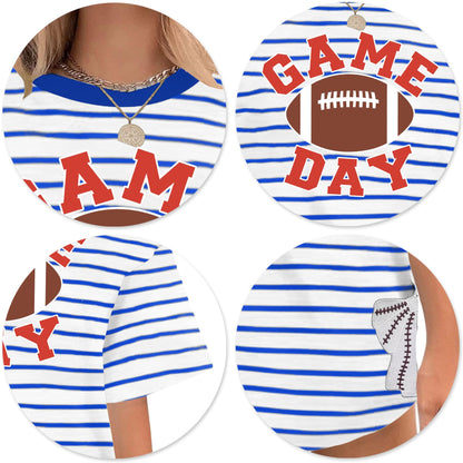Football Shirts for Women Oversize Game Day T-Shirts Bow Side Split T-Shirt | Football Season Graphic Tee Tops Oversize Football Graphic Short Sleeve Tee Top
