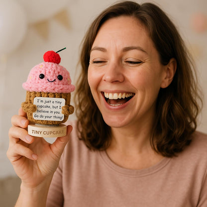Emotional Support Gifts for Women - Positive Crochet Cupcake W/ 30 Uplifting Affirmation Cards | Birthday Gift for Women Friendship, Best Friend, Bestie, Teen Girls, Classmates, Daughter Birthday
