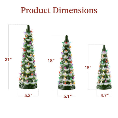 Best Choice Products Set of 3 Ceramic Christmas Trees, Pre-Lit Hand-Painted Tabletop Holiday Decoration w/Multicolor Bulbs, LED Lights – Green