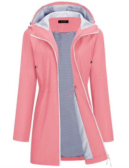 TCOT Rain Jacket Women Lined Raincoats Waterproof Hooded Long Trench Coat