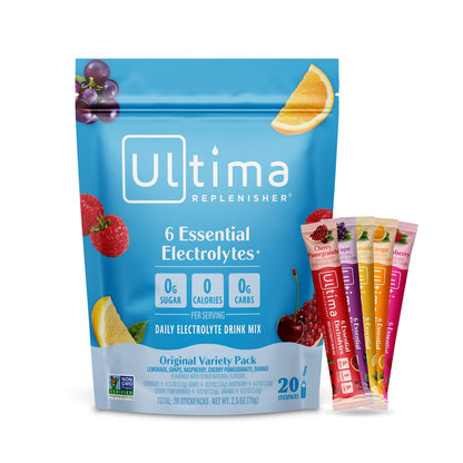 Ultima Replenisher Electrolyte Hydration Powder, Grape, 20 Count Stickpacks Pouch - Sugar Free, 0 Calories, 0 Carbs - Gluten-Free, Keto, Non-GMO with Magnesium, Potassium