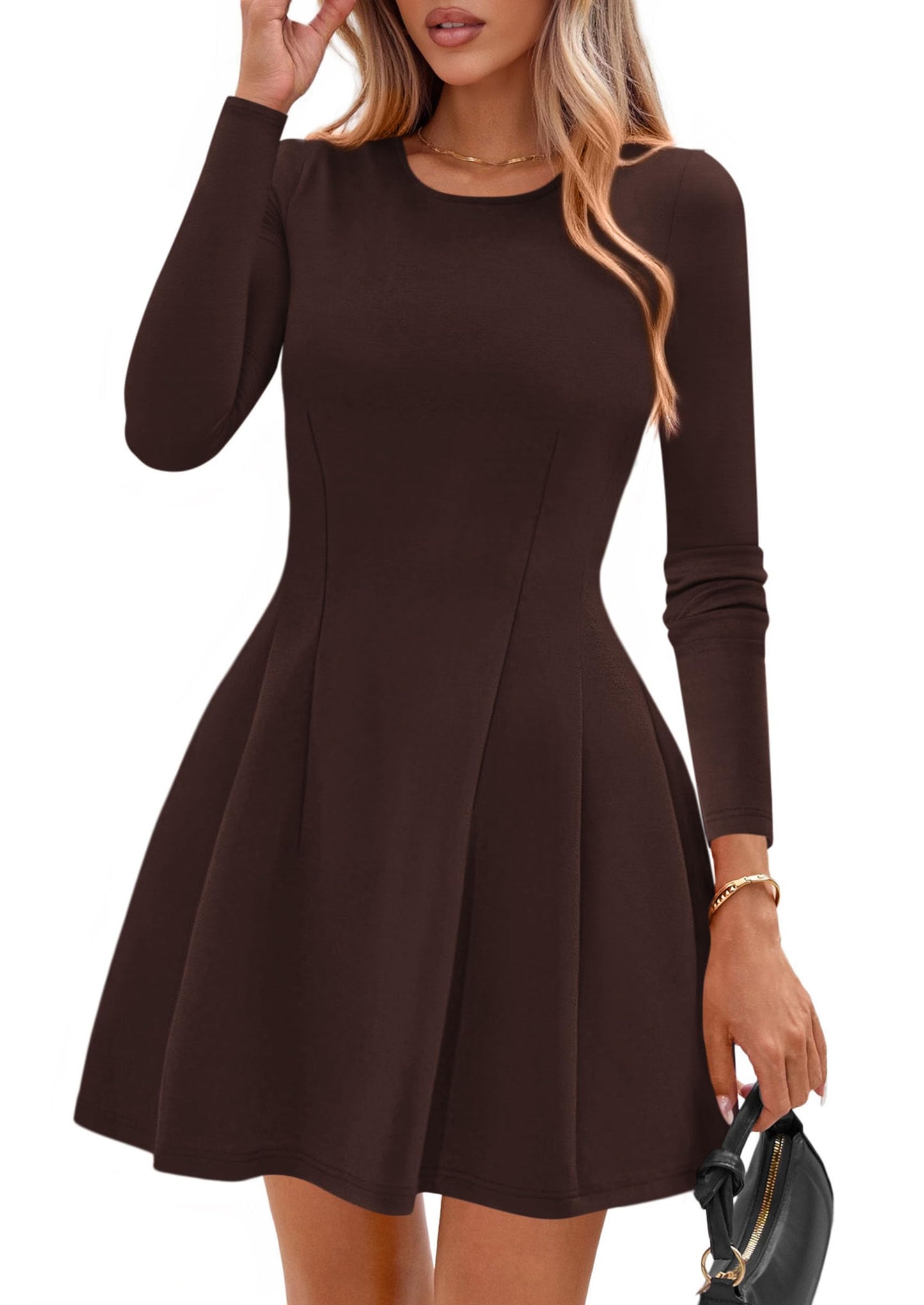 PRETTYGARDEN Womens Long Sleeve Pleated Mini Dress